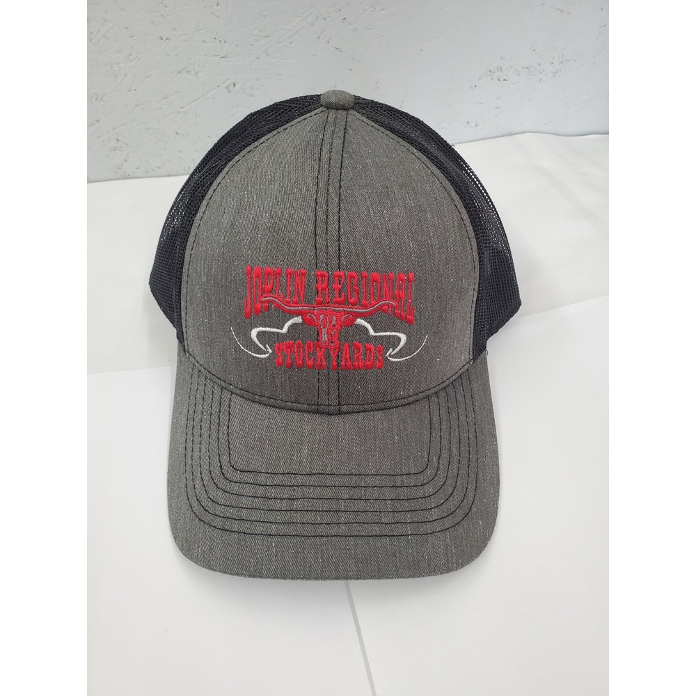 Joplin Regional Stockyards Trucker Hat Grey Black Mesh Snapback Cap LonghornLogo